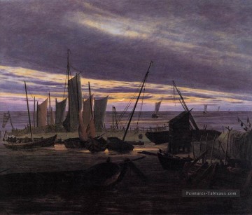Bateaux dans le port au soir romantique Caspar David Friedrich Peinture à l'huile
